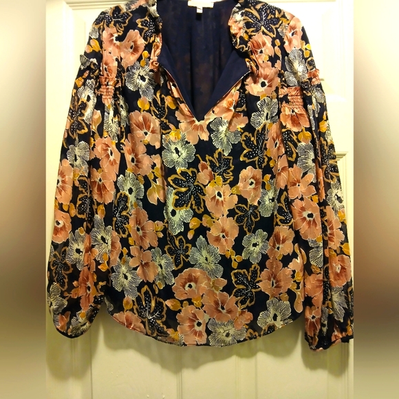 Rebecca Taylor NWOT Feminine Peasant Boho Floral W/ Neck Ruffle Blouse Size 4 - Picture 7 of 16
